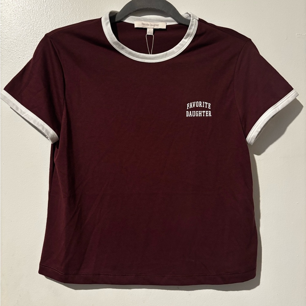 Favorite Daughter Short Sleeve Ringer Tee - Burgundy with White Trim